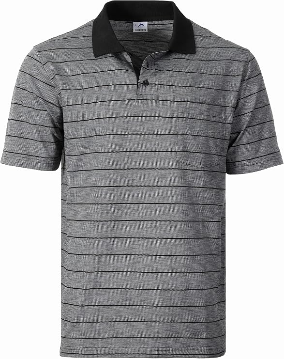 Gioberti Mens Regular Fit Yarn Dye Striped Short Sleeve Polo Shirt with Pocket