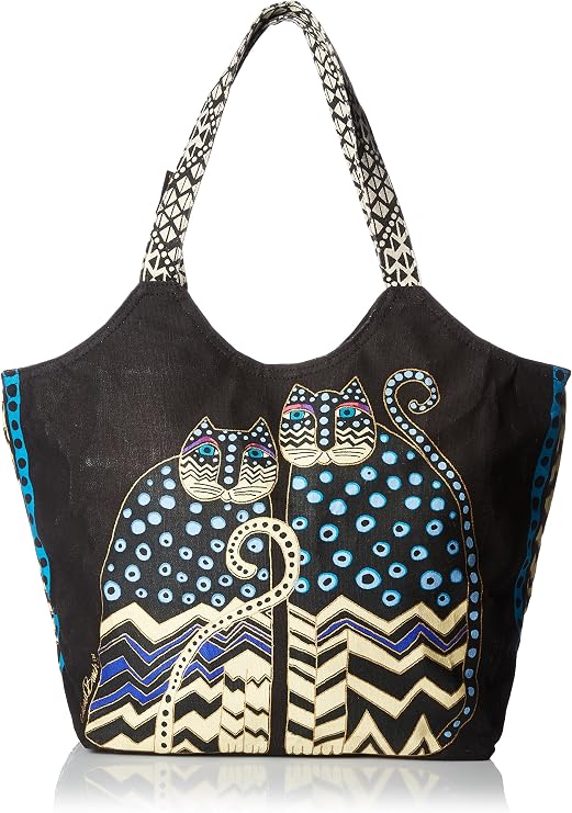 Laurel Burch Large Scoop Tote Zipper Top 19"X8.5"X12.5"-Spotted Cats