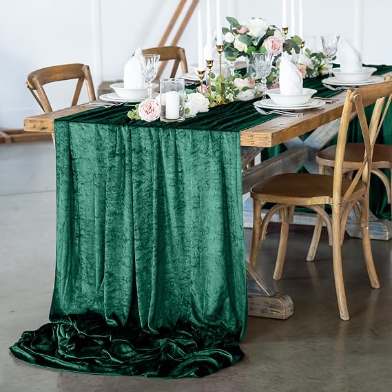 Emerald Green Velvet Fabric Table Runner. 5 Yard Velvet Runners for Table. Velvet Table Runner with Serged Edges. Stretch Velvet Table Runners. Wedding Table Runner, Dining Table Runner.