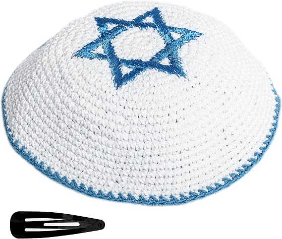 EREZ OVED KIPPIK Star of David Jewish KippahHatFor Men & Kids with Clip Beautifully Knitted