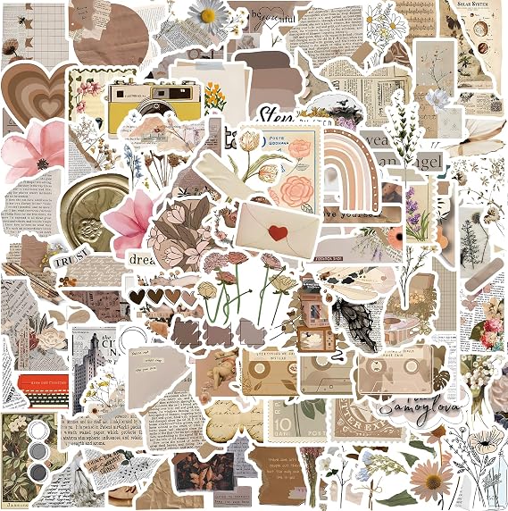 120 Pcs Vintage Aesthetic Stickers, Scrapbook Supplies