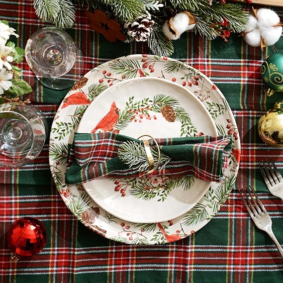 12 Piece Christmas Cardinal Melamine Dinnerware Sets, Unbreakable Plates and Bowls Sets, Christmas Dishes for Festive Meals, Snacks, and Desserts, Service for 4