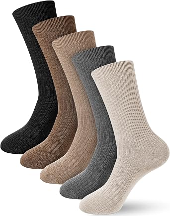 Shihanee 5 Pairs Wool Crew Socks for Women Soft Ribbed Knit Winter Warm Cotton Socks Neutral Aesthetic Slouch Cozy Accessory