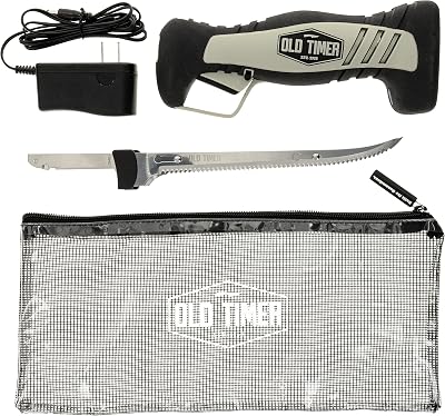 Old Timer Electric Fillet Knife with Rechargeable Battery, 8 Blade, High Carbon Stainless Steel, For Fishing, Filleting, and Outdoors