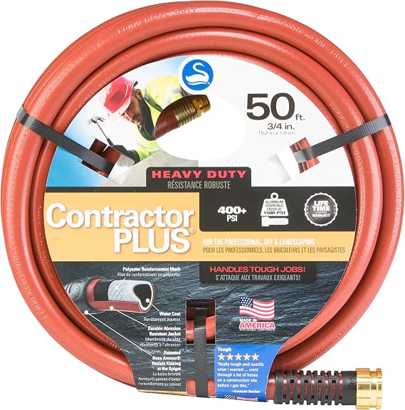 Swan ContractorPLUS Heavy Duty Watering Hose, 50' Length, 3/4" Diameter, 400+ PSI, Red