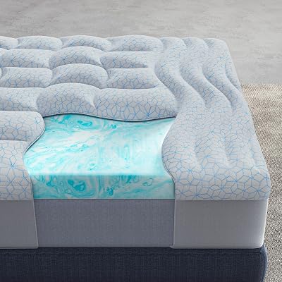 Dual Layer 4 Inch Cooling Memory Foam Mattress Topper Queen Size, 2 Inch Thick Soft Quilted Ice Silk Pillow Top Cover Plus 2 Inch Gel Memory Foam Mattress Pad for Back Pain Relief