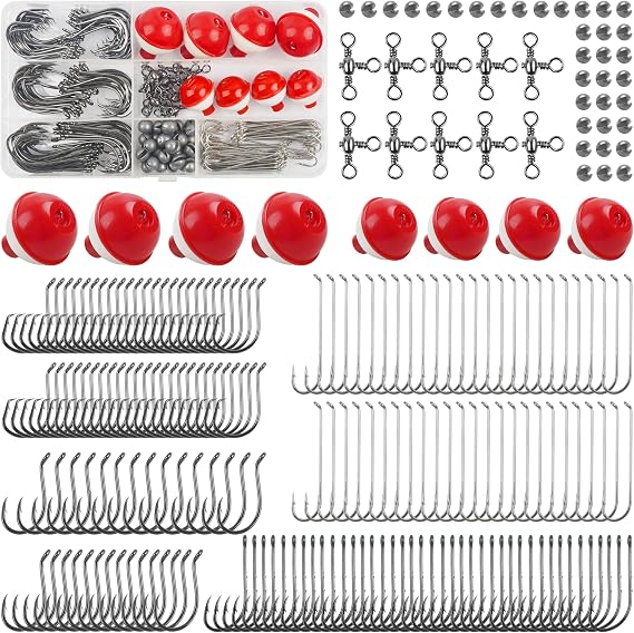 223pcs Fishing Tackle Kit with Hooks Bobbers Sinkers Swivels, Beginners Equipment Freshwater Fishing Gear Set for Bass Trout Crappie Panfish, Starter Kit for Artificial and Live Baits