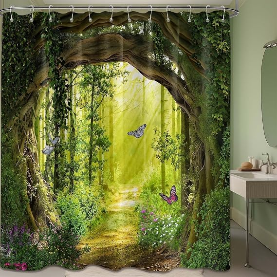 Enchanted Forest Shower Curtain, 72x72 in, Green Tree Nature