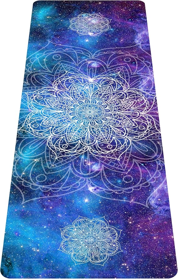nuveti Printed Travel Yoga Mat 1/16 Inch Thick Non Slip Fitness Workout Mat | with Carrying Bag, Foldable Lightweight Suede & Natural Rubber Yoga Mat for Yoga Pilates and Fitness 72" L x 24" W x 1.5mm