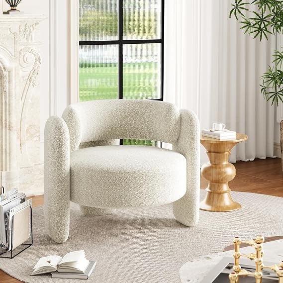 Modern Oversized Barrel Accent Chair, Round Upholstered Chenille Armchair, Mid Century Barrel Arm Chair for Living Room - Modern & Cozy Chair