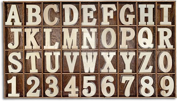 180 Pieces 1-3/4 Inch (1.75") Wooden Letters Wooden Numbers with Rustic Divider,Bold Font Unfinished Wood Alphabet A-Z and Numbers 0-9 Gifts Set for DIY Crafts/Homemade/Learning