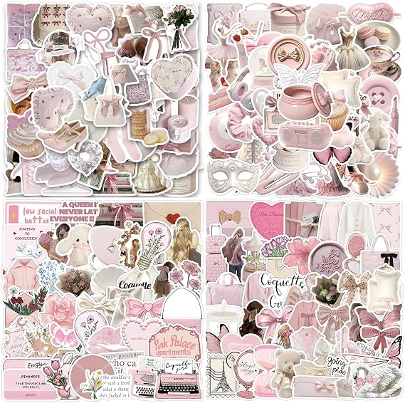 200PCS Coquette Stickers Pack Cute Pink Ballet Aesthetic Vinyl Stickers for Scrapbooking, Journaling, Laptop, Water Bottle, Gifts for Girls & Teens