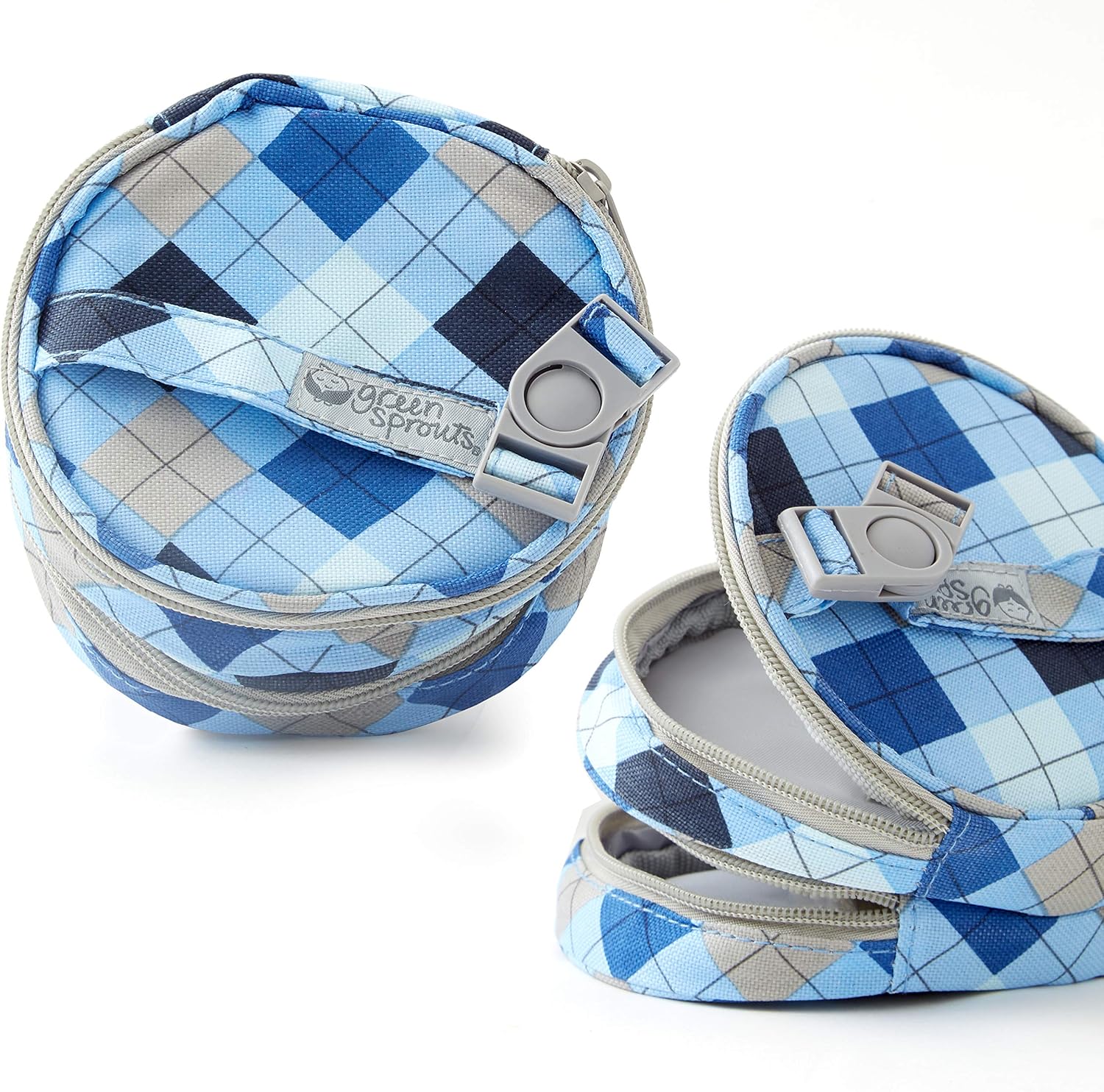 Two Pocket Blue Plaid Travel Bag W Strap. Expandable, Insulated, Waterproof Liner for Odor Control. WetDry Compartments Hold Breast Pads, Diapers, Tampons, Sanitary Napkins, Personal Hygiene Items