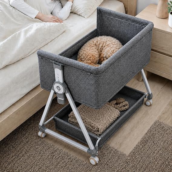 Bedside Cosleeper Dog Bed, Raised Dogs Bed 27''-32'' Adjustable Height, Dog Bed Extension for Human Bed, Bedside Dogs Bed for Small, Medium Dogs(35''L x 20''W)