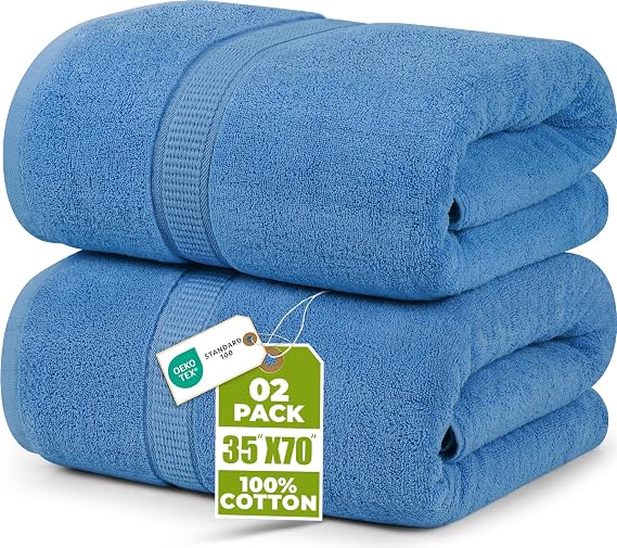 Utopia Towels Jumbo Bath Sheets, 2 Pack, 35x70 in, 600 GSM Cotton, Electric Blue