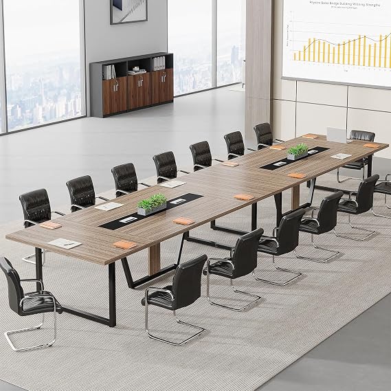 Tribesigns 8FT Conference Table Set of 2, Large Meeting Podcast Table for 10 People, Business Style Wooden Training Table with Strong Metal Frame for Office Conference