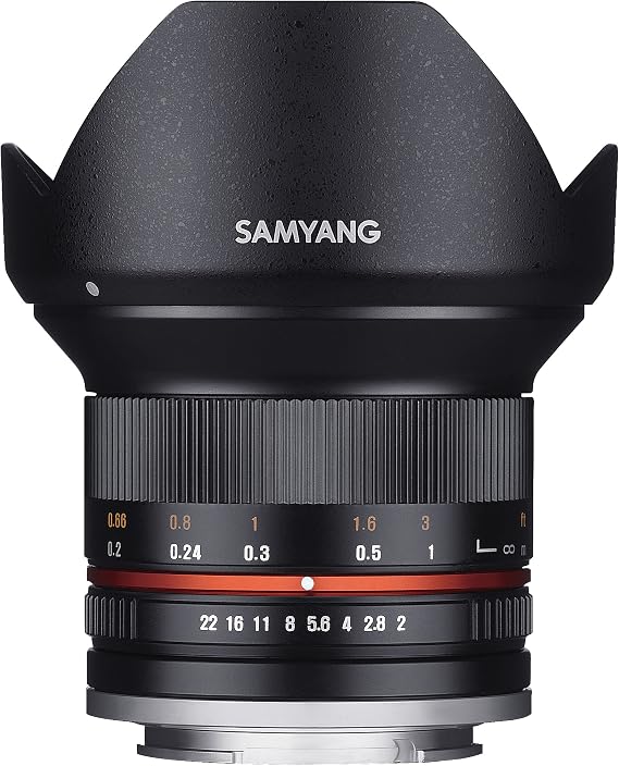 Samyang SY12M-E-BK 12 mm F2.0 Sony E kameralar için ultra geniş açılı objektif, siyah