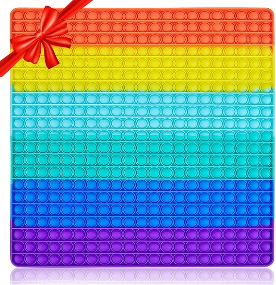 Jumbo Big Large Fidget Toy, 441 Bubbles Push Giant Rainbow Square Fidgets