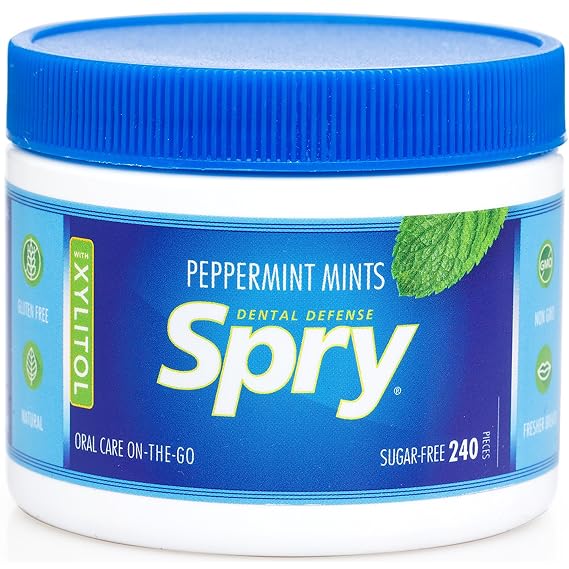 Spry Xylitol Breath Mints Sugar Free, Peppermint,240 Count - Pack of 1