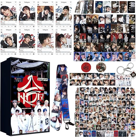 KPOPBP HOP Album Gift Box Including 55 PCS Photocards, SKZ Lanyards, Kpop Stickers, Kpop Gift Merch for SKZ Boys and Girls