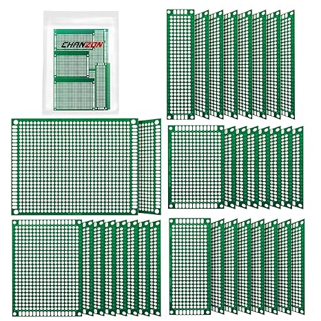 Chanzon 34 Pcs Double Sided FR4 PCB Board Tinned Through Holes 5 Sizes | (2X8 3X7 4X6 5X7 7X9) Universal Circuit Perfboard for DIY Soldering Project Compatible with Arduino Kits