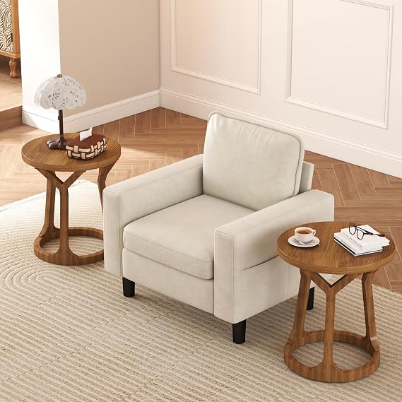 Kinsuite 2PCS Round End Tables - Set of 2 Rustic Natural Side Tables, Wooden Night Stand with 3 Legs, 22" H Accent Tables for Living Room Bedroom Office, Brown