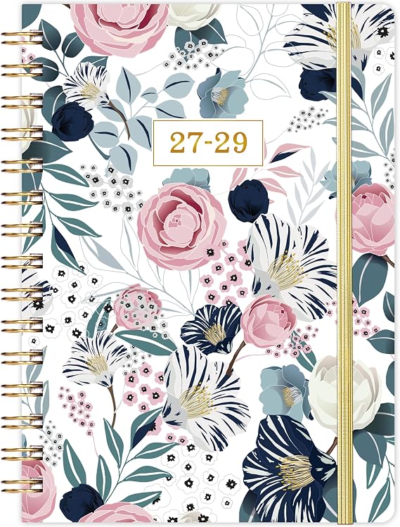 2027-2029 Monthly Planner - 3 Year Planner, JAN 2027 - DEC 2029, 8.4"x6.3" | 3 Year Month/Calendar Planner 2026-2027 With Hardcover, 36-Month Tab, Notes Pages, Inner Pocket, 36-Month Calendar - Flowers