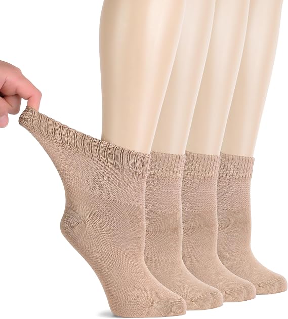 Hugh Ugoli Diabetic Socks for Women Rayon Derived from Bamboo, Soft, Ankle, Thin, Wide, Loose, Non-Binding Top, 4-8 Pairs