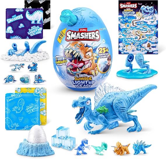 Smashers Mega Jurassic Light Up Ice Age Spinosaurus by ZURU, Smashable Egg Toy for Boys, Dinosaur, Ice Age, Toy, Blind Box, Collectibles, (Spinosaurus)