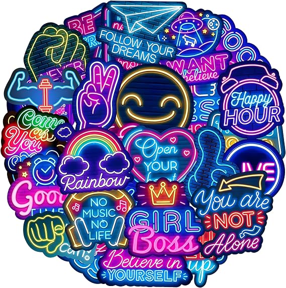 Stickers Pack of 100 Neon Sayings Sticker Set Positive Affirmations Inspirational Quotes Motivational Stickers Reward Stickers Waterproof Vinyl Stickers for Scrapbook Journal Laptop Notebook etc