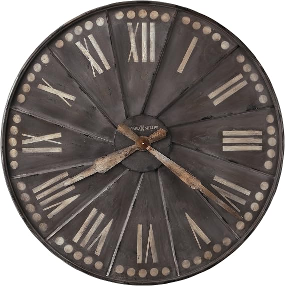 Howard Miller Stockard Wall Clock Metal Frame, Charcoal Finish, Roman Numerals, Silent Quartz Movement, Classic Round Design
