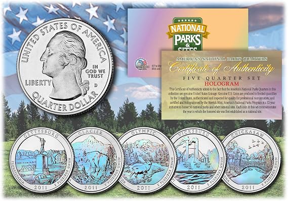 2011 America The Beautiful HOLOGRAM Quarters U.S. Parks 5-Coin Set w/Capsules