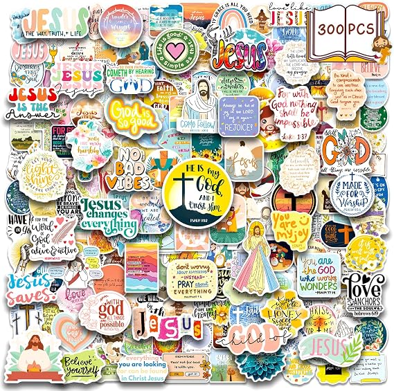 300PCS Inspirational Christian Stickers, Jesus Religious Decals | Waterpooof Vinyl, Bible Verse Stickers for Kids Adults Women, Chirstian Faith, For Water Bottle Laptop