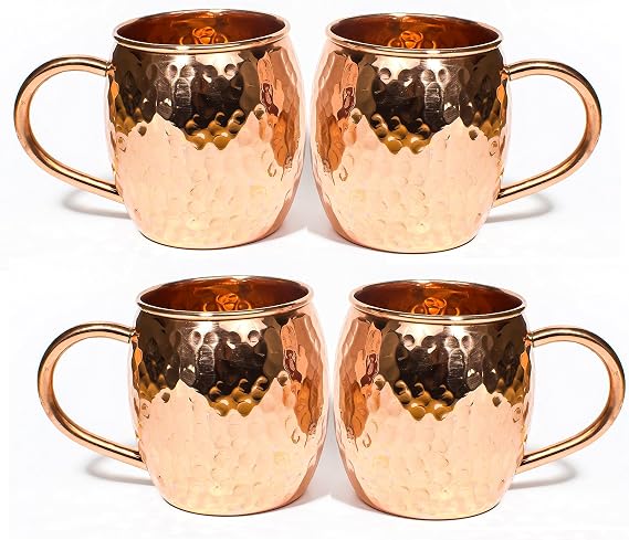 Maithil Art Moscow Mule Mug - 100% Pure Solid Copper, 16 Oz Unlined, No Nickel Interior, Handcrafted Hammered Design Set Of 4
