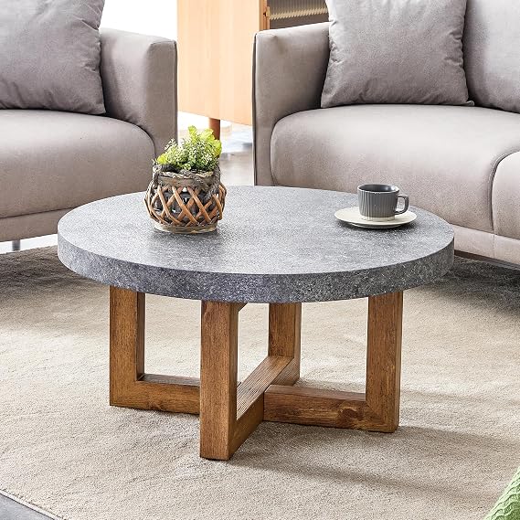 Grey Faux Marble Coffee Table for Living Room - Modern Design, 31.4" Tea Table for Small Spaces