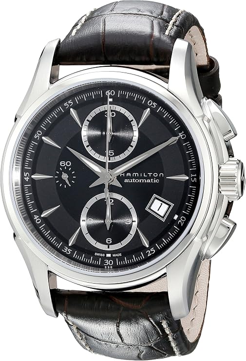 Hamilton Jazzmaster Automatic Men's Watch, 42mm Stainless Steel Case, Swiss Made, Black Dial Analog Wrist Watch for Men, 100m Waterproof, Sapphire Crystal, Cow Leather Strap