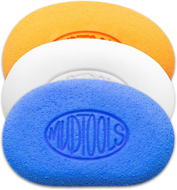 Mudtools Mudsponges Pack, White Finishing Pottery Sponge, Orange Absorbent, Blue Workhorse, Wheel Throwing, Hand Building Clay, Ceramics (3-Pack)