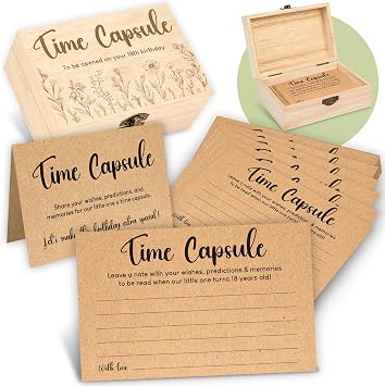 WOODAMORE Baby Time Capsule Box 1st Birthday Keepsake - Baby Time Capsule For First Birthday Party Games, 1st Birthday Activities For Party, Time Capsule Cards For 50 Guests, Baby Shower Game