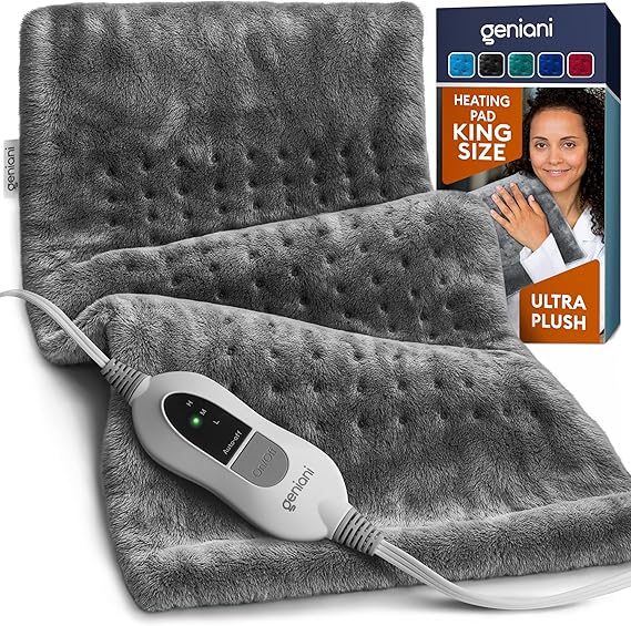 GENIANI Electric Heating Pad for Back Pain & Cramps Relief, Electric Throw, Self Care Gifts for Women, Heating Pad for Neck & Shoulder, Machine Washable Microplush, Auto Shut Off 12x24, Tabby Gray
