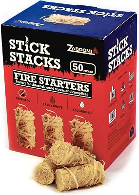 Fire and Charcoal Starters 50 Pieces Perfect for Barbecue Grills, Big Green Egg, Kamados, Smokers, Wood Stove and Campfire