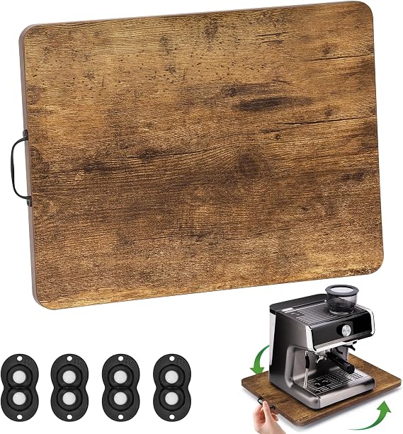 Appliance Slider, Sliding Tray for Coffee Maker, Coffee Pot Slider for Countertop, 360 Rolling Tray Appliance Slider for Kitchen Appliances- Rustic Brown (12.5 X 16)