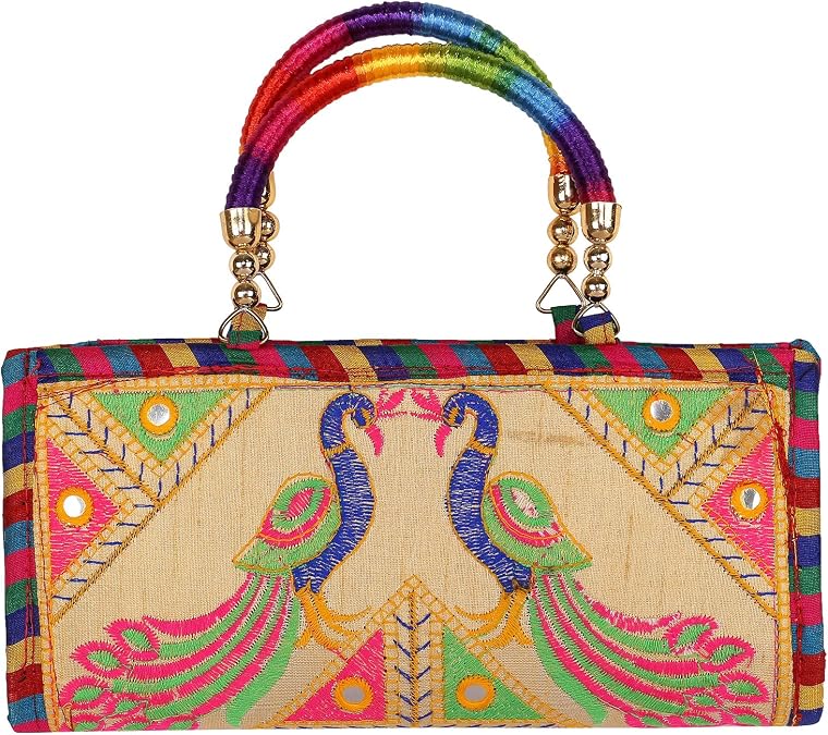 Craft Trade Cotton Embroidered Clutch Purse (10 x 7 Inches) and (10 x 5 Inches) Ethnic Handbag Evening Clutch for Women