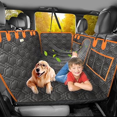 Dog Car Seat Cover, Holds 330lbs, Waterproof & Scratch-Proof Backseat Extender for Dogs, Non-Slip Pet Seat Cover with Seat Belt for Cars, SUV & Trucks