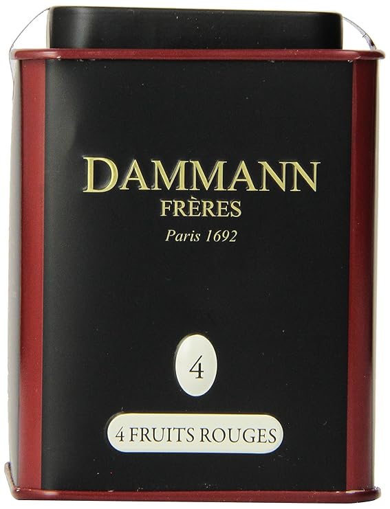 Dammann Freres Loose Leaf, Quatre Fruits Rouges, Premium Gourmet French Black Tea, Blend Strawberry, Cherry, Raspberry, Red Currant Flavors, 3.52 Ounce Tin