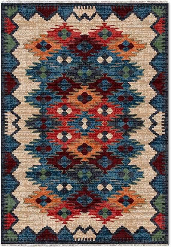 Anti-alerjik yıkanabilir kaymaz şönil halı kilim kendinden saçaklı eskitme, modern desen oturma odası, salon, çocuk odası, mutfak, koridor halısı, yolluk (Renkli, 80 x 150 cm)