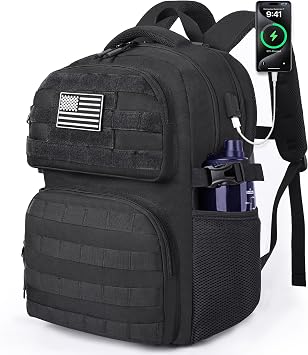 MOZETO Laptop Backpack, 17 Inch Tactical Inspired Utility Large Laptop Backpacks for Men with USB Charger Port 18x14x8 Flight Approved Personal ltem Travel Bag Computer Bag
