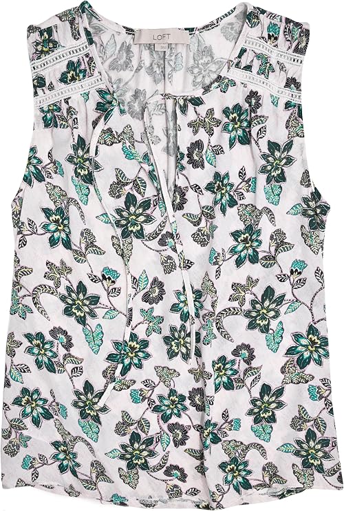 Loft Ann Taylor Women's Mixed Media Tie-Neck Shell Tank