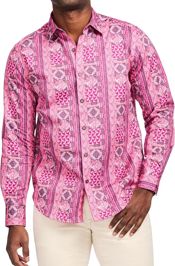 Robert Graham Mens Long Sleeve Patterned Button Down Shirt