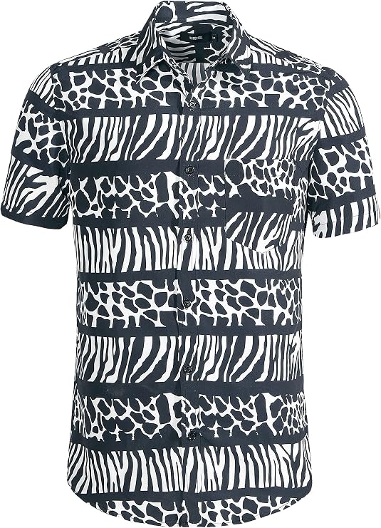 AVANZADA Men's Short Sleeve Shirts 3D Leopard Print Button Down Casual Tropical Shirts for Men Beach Hawaiian Aloha Shirt