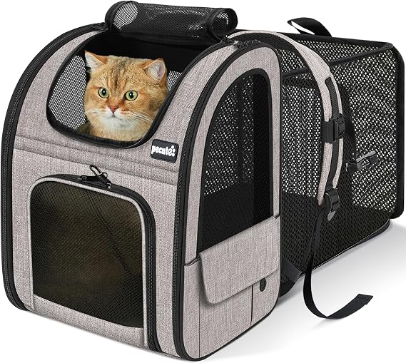 pecute Cat Backpack Expandable, Cat Backpack for Cat with Breathable Window | Durable Oxford Cloth, Lockable Zipper,Use for Pet Under 11 lbs to Travel
